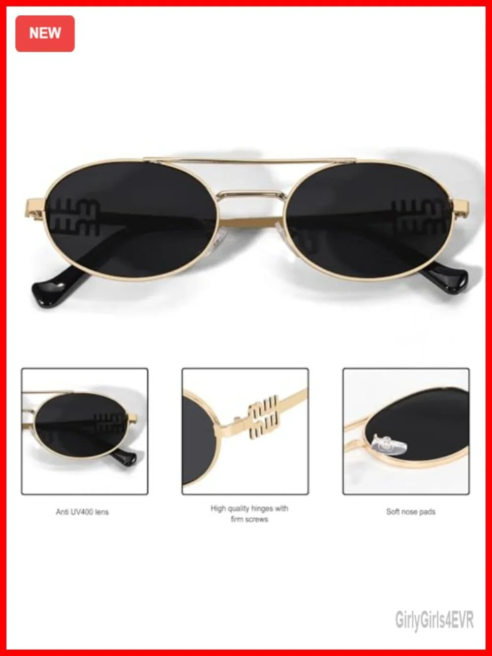 Retro Gold Metal Oval 90s Sunglasses for Women Small Chic UV400